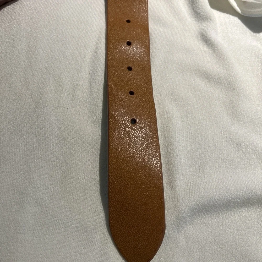 Talbots Women Belt Size XS Brown Camel Leather Exterior Gold Bamboo Buckle XS-Sm